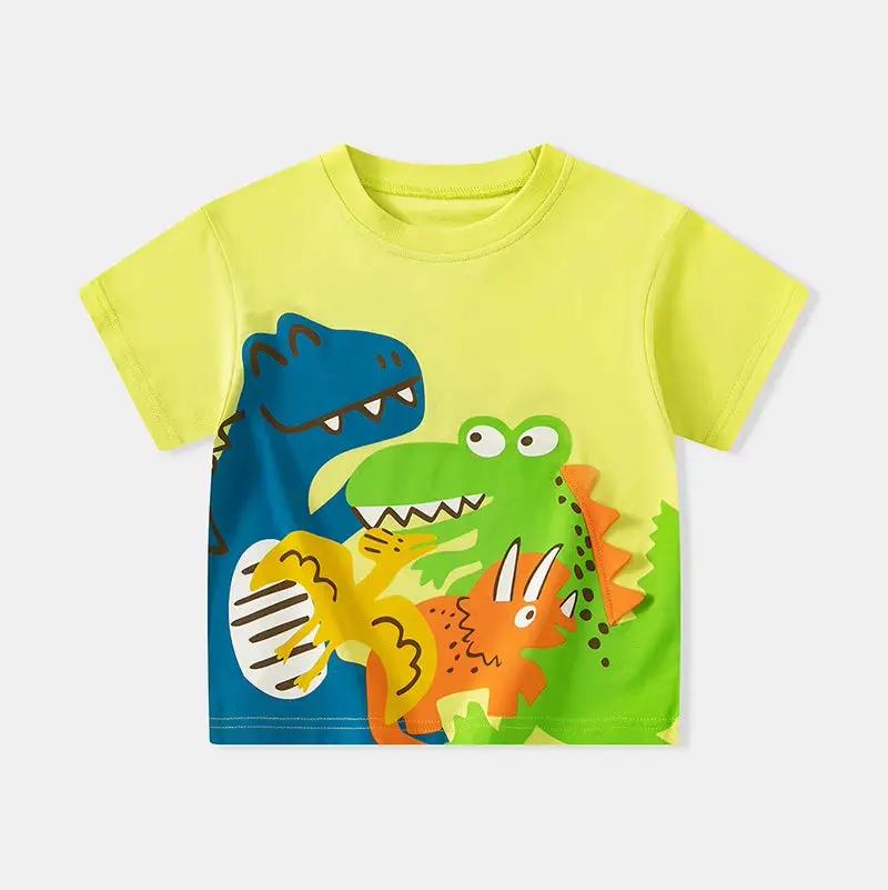 2025 Summer Children Boy Shorts Sleeve T-Shirts Cartoon Dinosaur Cotton Baby Boy Top 2-8 Years Kids Toddler Boy T Shirts Clothes