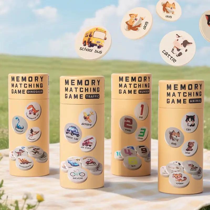 Wooden Memory Matching Game for Kids Educational Toy Early Learning Puzzle Focus Training with Numbers/Dinosaurs Themes