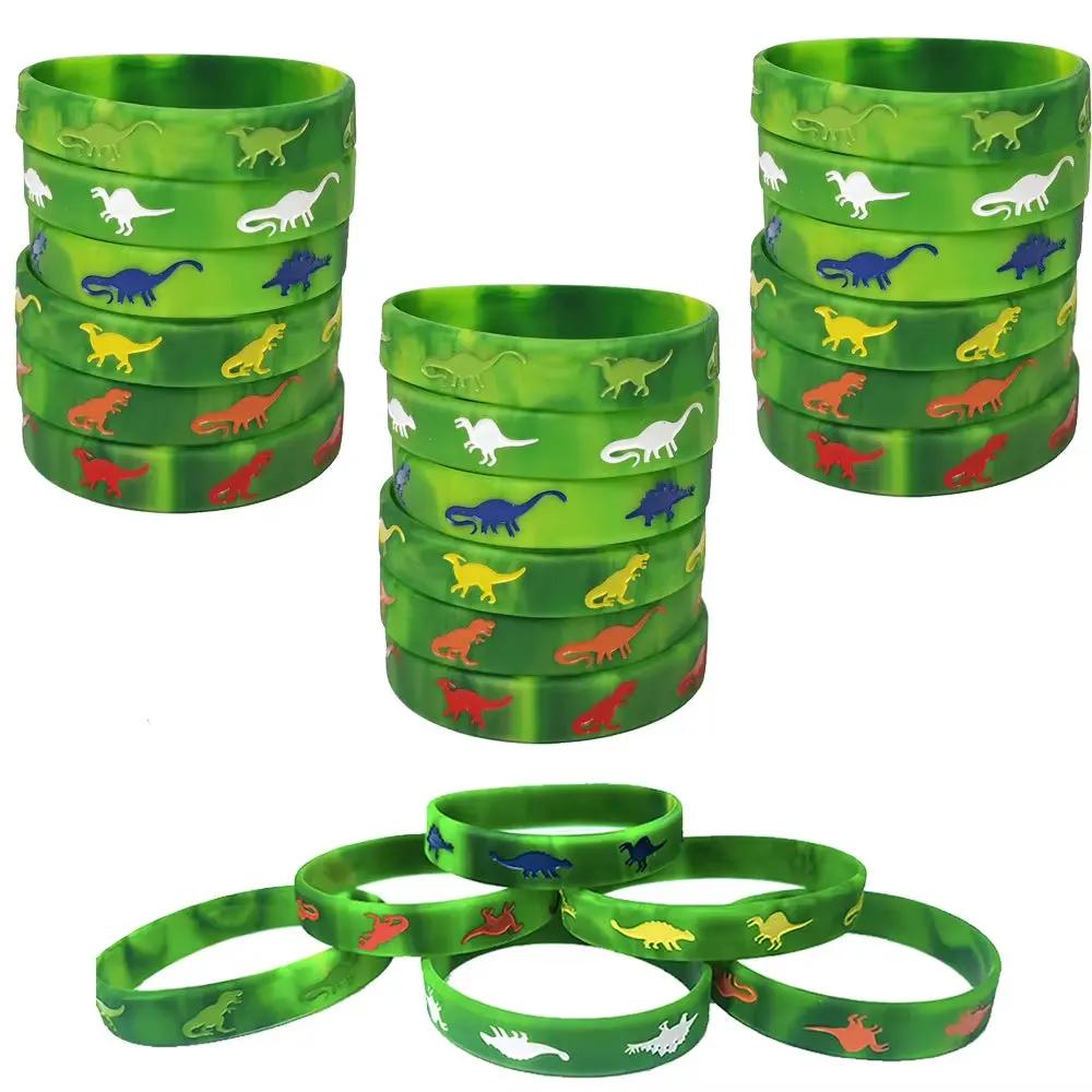 12/24/30Pcs Dinosaurs Silicone Wristbands Dinosaur Bracelet Dinosaur Party Favors Jurassic Themed Birthday Party Decoration