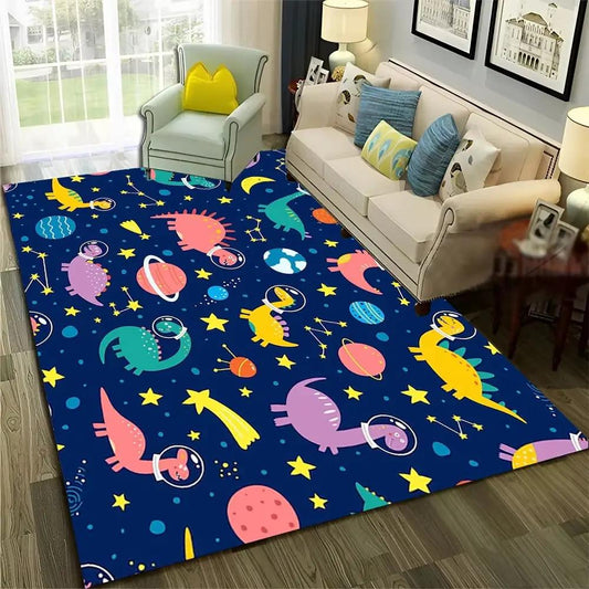 3D Cute Dino Dinosaur Space Cartoon Carpet Rug for Home Living Room Bedroom Sofa Doormat Decor,Child Area Rug Non-Slip Floor Mat