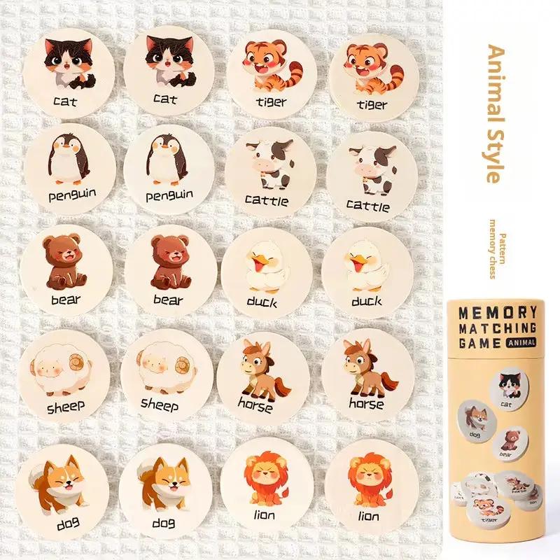 Wooden Memory Matching Game for Kids Educational Toy Early Learning Puzzle Focus Training with Numbers/Dinosaurs Themes