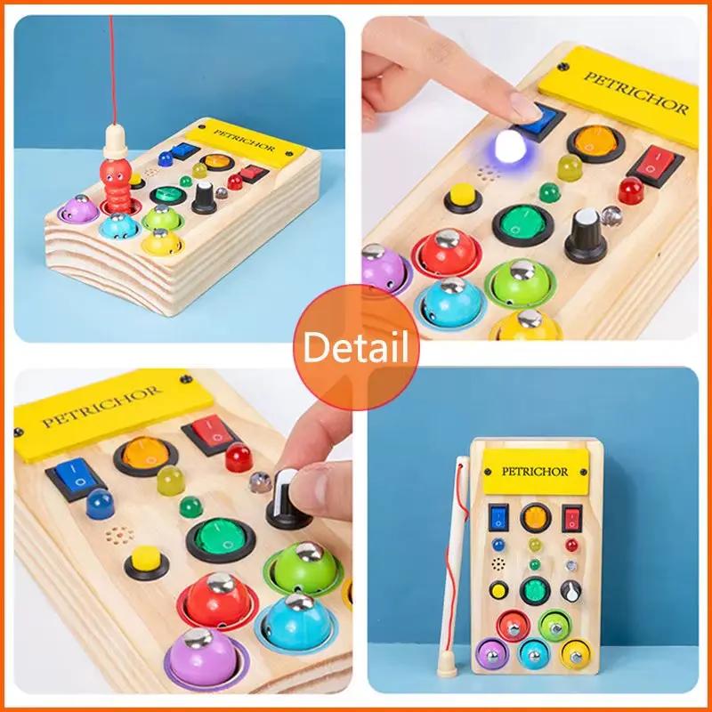 Montessori Busy Board Sensory Toys Wooden with LED Light Switch Control Board Travel Activities Children Games for 2-4 Years Old
