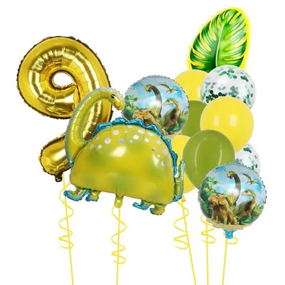 1Set Dinosaur 32Inch Number Leaf Aluminum Film Balloon Set Jurassic Dinosaur Theme Green Balloon Kids Birthday Party Supplies