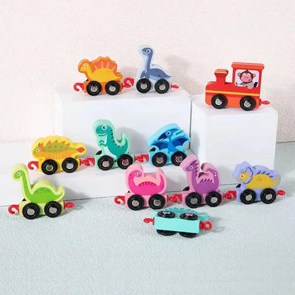 Magnetic Wooden Dinosaurs Train Set 11Pcs Number Wooden Toy Learning Cars with Numbers Color Train for Kids 2-5 Montessori Toys