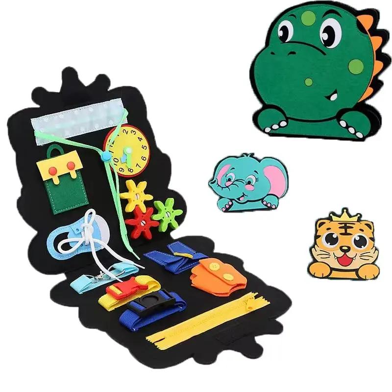 Children Busy Board Montessori Toys Dinosaur Dressing Learning Board Fine Motor Skills Training Sensory Early Education Toy Gift