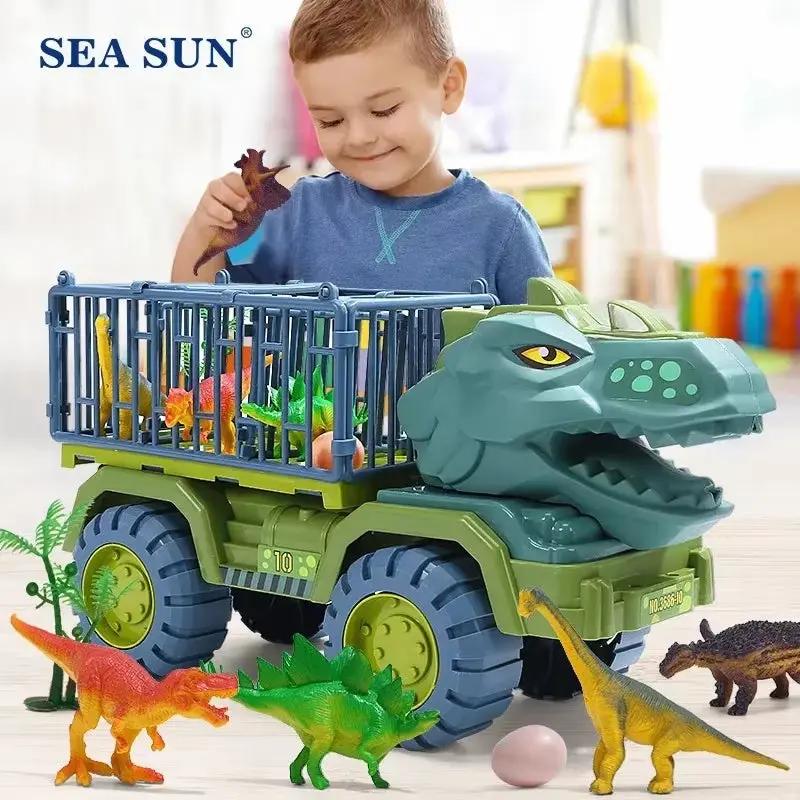 Dinosaur Truck Toys for Kids, Tyrannosaurus Transport Cars Playset with Pull Back Dino Cars, Ideal Gift for Boys and Girls
