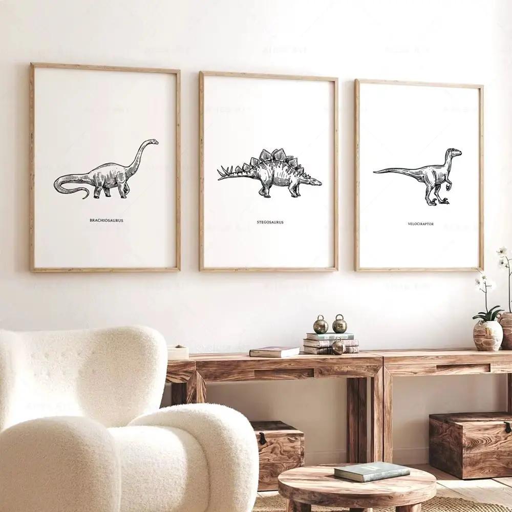 Dinosaur Sketch Paleontology Wall Art Canvas Painting Dinosaur Nordic Poster Print Wall Picture for Boy Kids Room Playroom Decor