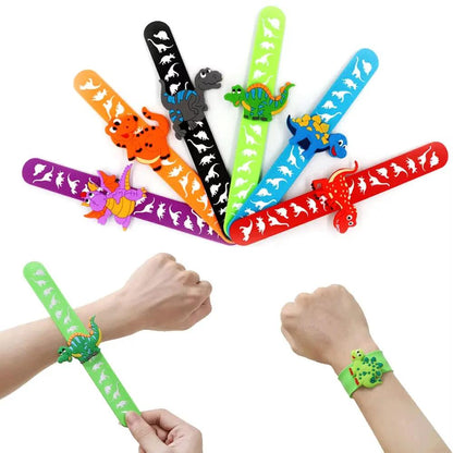 Dinosaur Party Goodie Bags Fillers Tattoo Keychain Rubber Slap Bracelet Dino Ring Kids Dinosaur Birthday Party Supplies Gift Toy