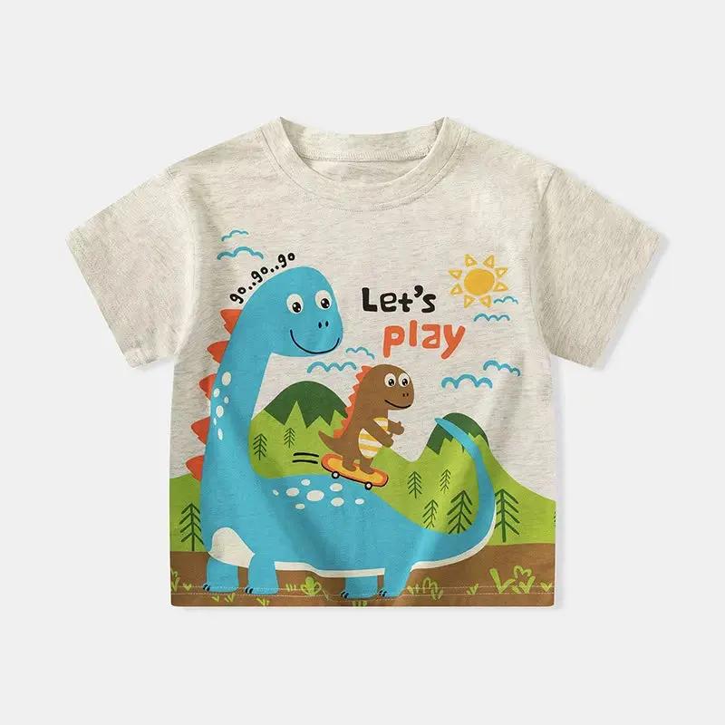 2025 Summer Children Boy Shorts Sleeve T-Shirts Cartoon Dinosaur Cotton Baby Boy Top 2-8 Years Kids Toddler Boy T Shirts Clothes