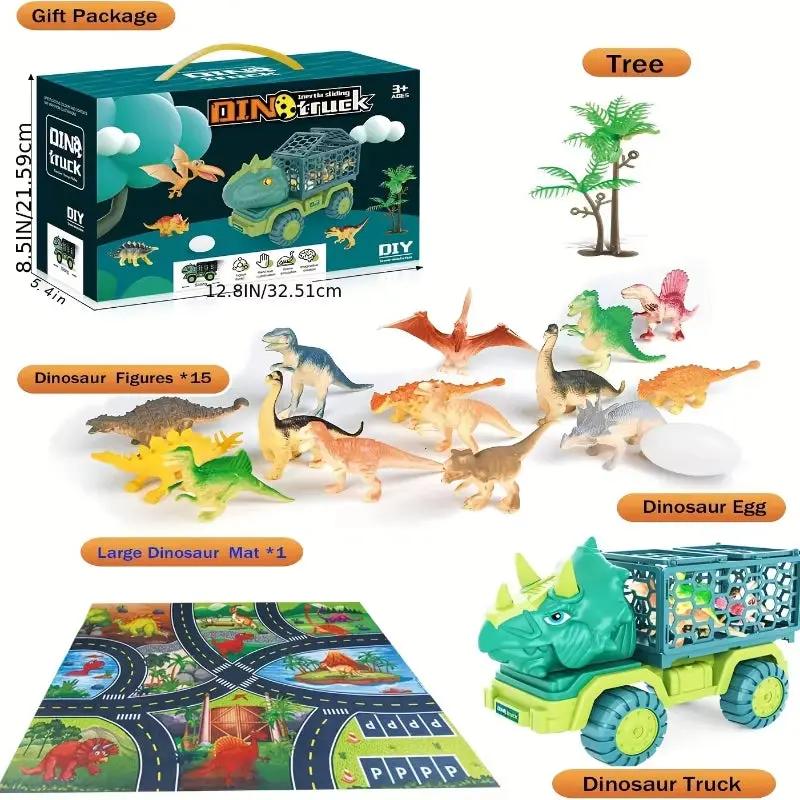 Dinosaur Truck Toys for Kids, Triceratops Car Toy Large Activity Play Mat, Dinosaur Eggs, Dinosaur Play Set for Boys and Girls