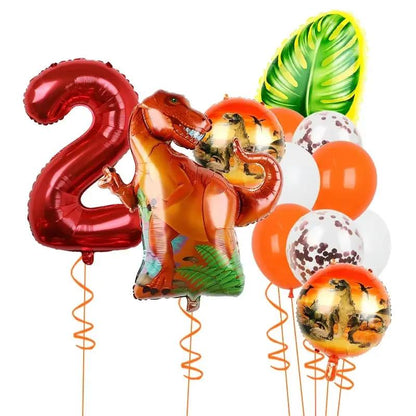 1Set Dinosaur 32Inch Number Leaf Aluminum Film Balloon Set Jurassic Dinosaur Theme Green Balloon Kids Birthday Party Supplies