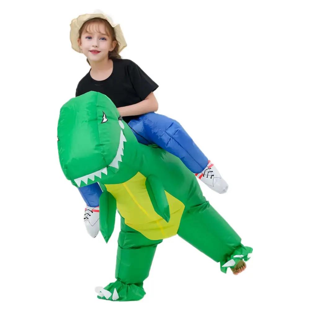 Child Adult Unisex Boy Girl Inflatable Green Dinosaur Cosplay Costume Kids Kindergarden Performance Halloween Carnival Party