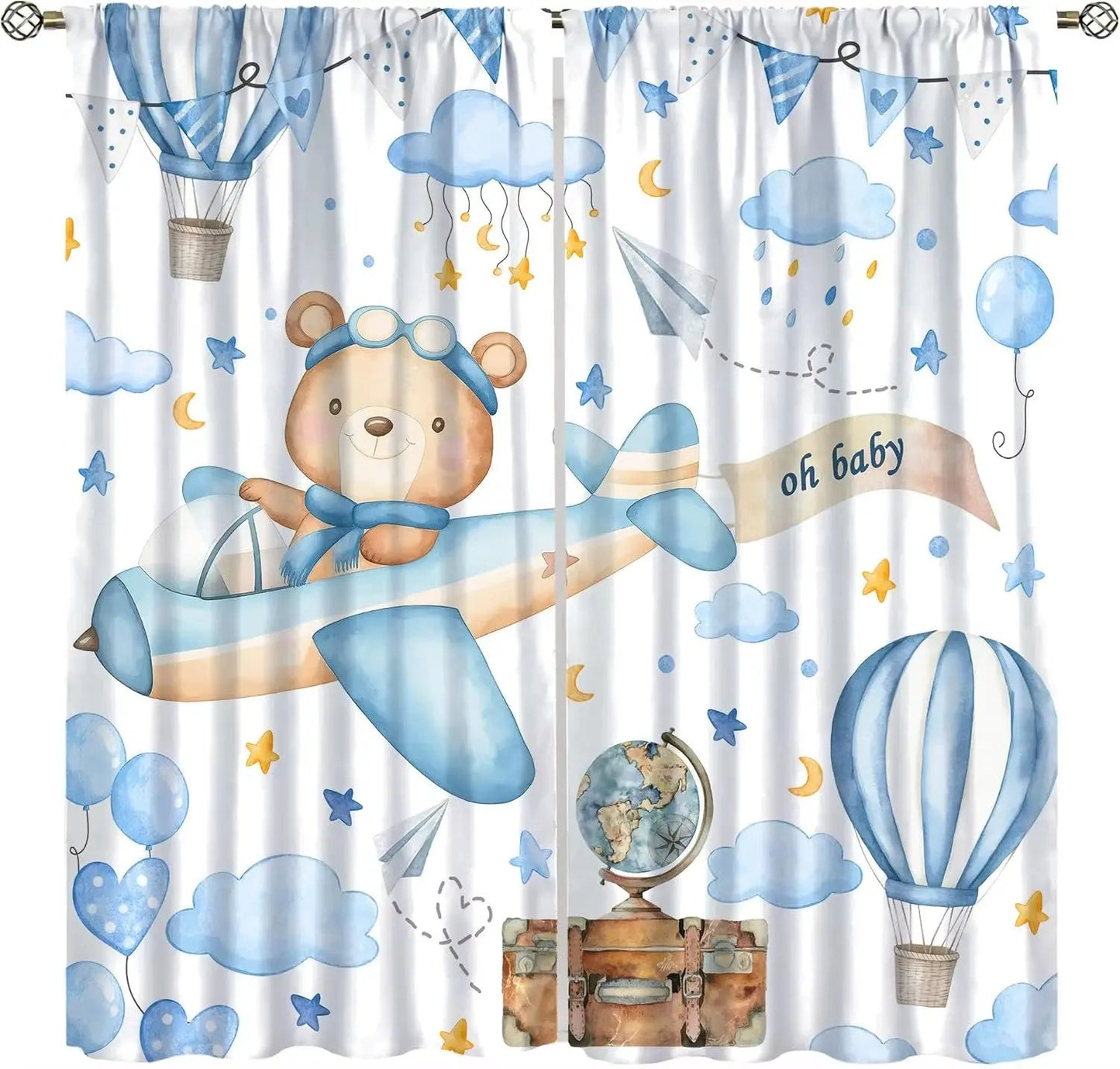 Toddler Dinosaur Curtains, Blue Cartoon Forest Plant Jurassic Cute Dinosaur Animal Windows Treatments Drapes for Boys Kids