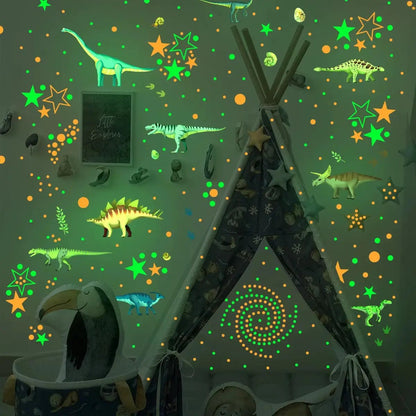 Luminous Dinosaur Wall Sticker for Kids Room Decals Glow in the Dark Removable Dino Glowing Luminous Stickers Children'S Bedroom
