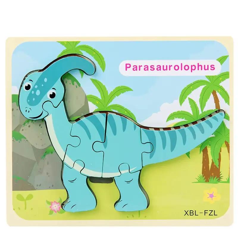 Baby Wooden Cartoon Dinosaur 3D Puzzle Jigsaw for Kids Boy Girl Montessori Early Learning Educatioanl Puzzle Toys