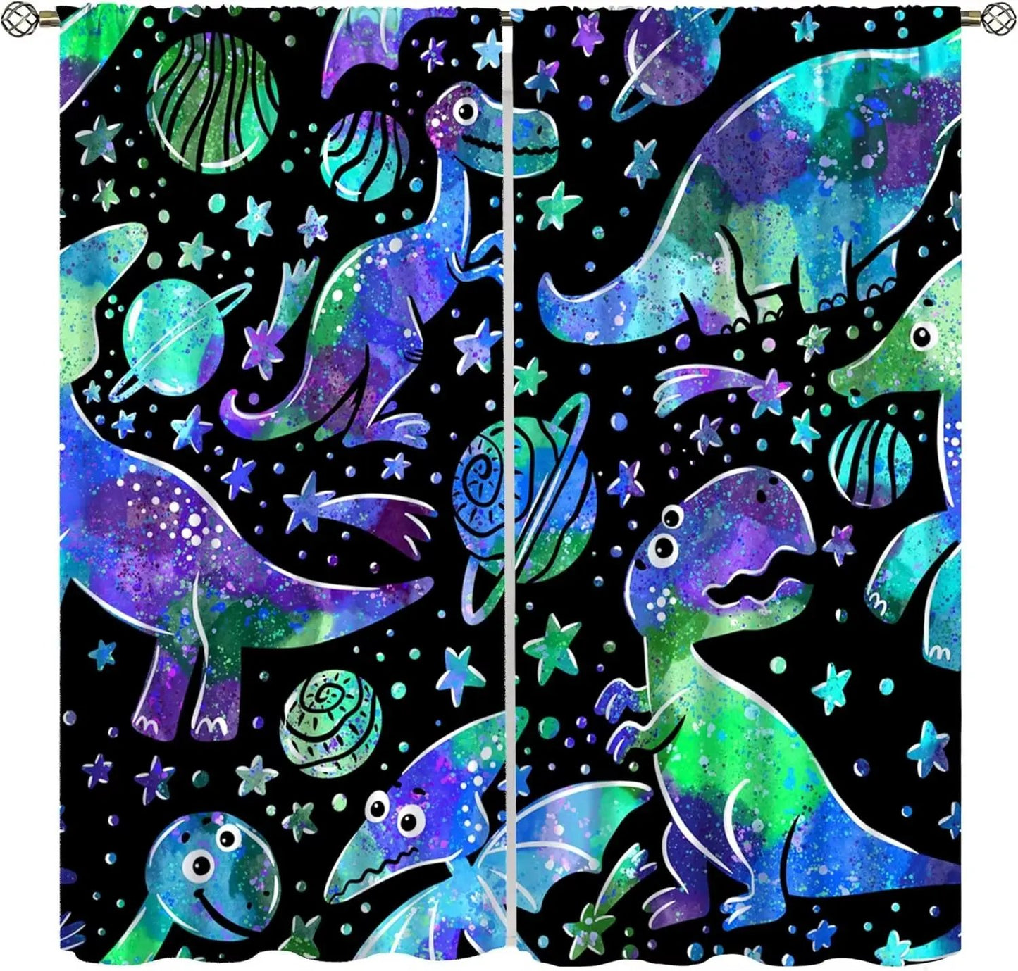Toddler Dinosaur Curtains, Blue Cartoon Forest Plant Jurassic Cute Dinosaur Animal Windows Treatments Drapes for Boys Kids