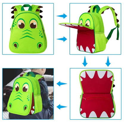 3PCS Toddler Backpack and Lunch Box for Boys, 12" Dinosaur Preschool Kids Bookbag, Cute Animal Kindergarten Schoolbag