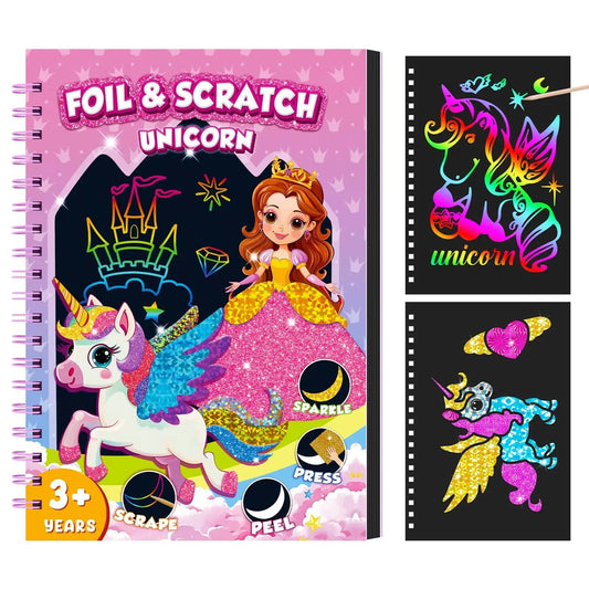 Dinosaur Scratch Art Book for Kids Foil and Scratch Art Paper No Mess Art Crafts DIY Creative Activity Kit for Birthdy Gifts