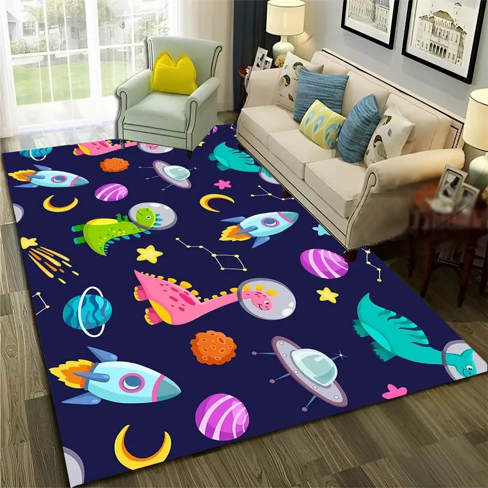 3D Cute Dino Dinosaur Space Cartoon Carpet Rug for Home Living Room Bedroom Sofa Doormat Decor,Child Area Rug Non-Slip Floor Mat
