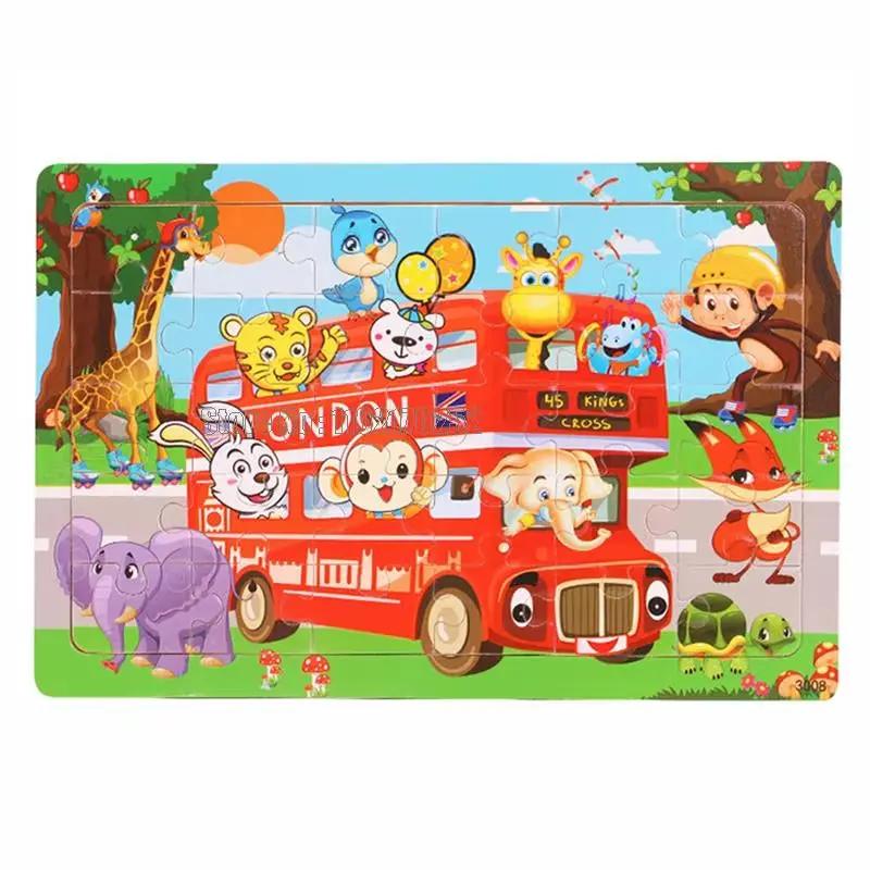 30Pcs Animals Dinosaur Puzzle Wooden Preschool Kids Cartoon Learning Educational Christmas Toys