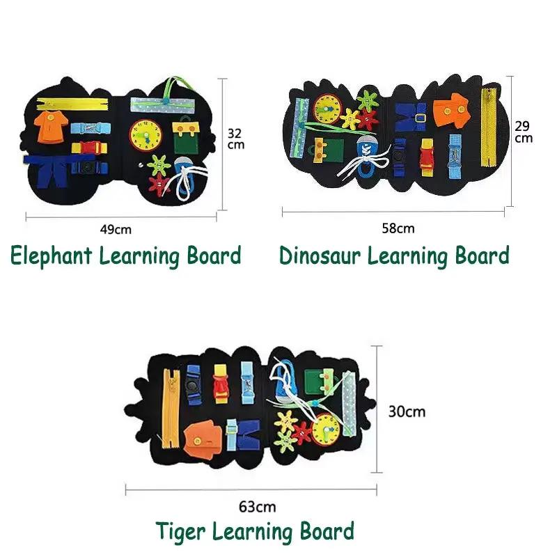Children Busy Board Montessori Toys Dinosaur Dressing Learning Board Fine Motor Skills Training Sensory Early Education Toy Gift