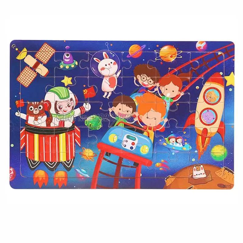 30Pcs Animals Dinosaur Puzzle Wooden Preschool Kids Cartoon Learning Educational Christmas Toys