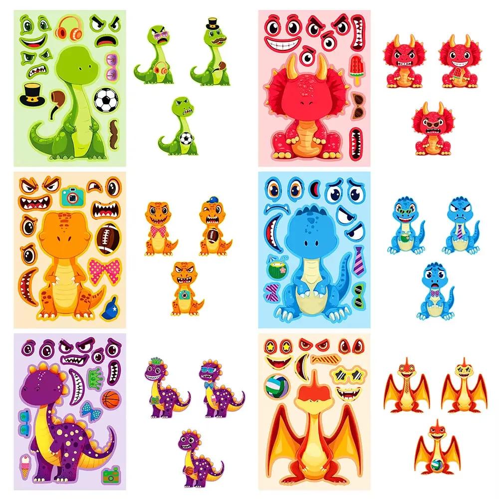 6/12Sheets Animal Dinosaur Puzzle Stickers Kids DIY Assemble Jigsaw Children Recognition Training Education Toy