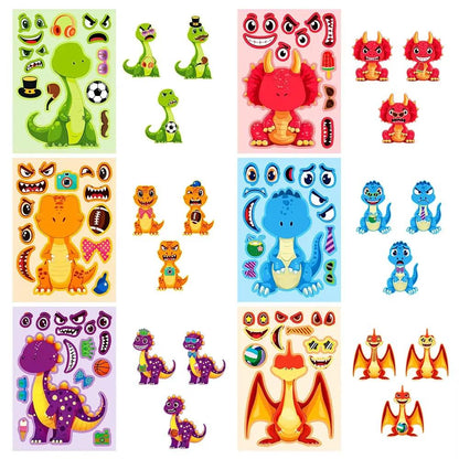 6/12Sheets Animal Dinosaur Puzzle Stickers Kids DIY Assemble Jigsaw Children Recognition Training Education Toy