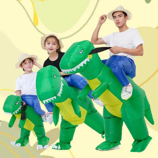 Child Adult Unisex Boy Girl Inflatable Green Dinosaur Cosplay Costume Kids Kindergarden Performance Halloween Carnival Party