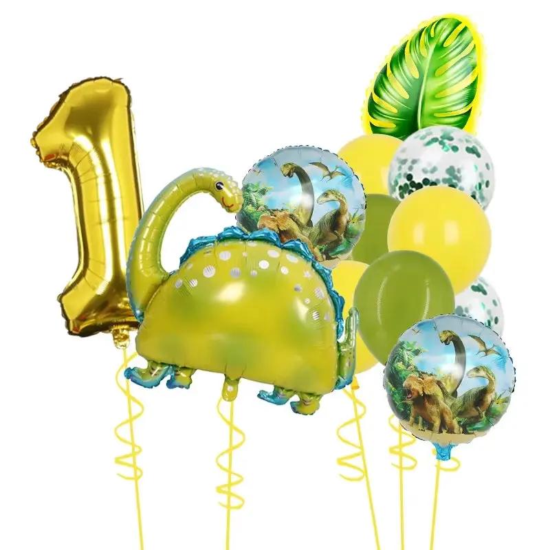 1Set Dinosaur 32Inch Number Leaf Aluminum Film Balloon Set Jurassic Dinosaur Theme Green Balloon Kids Birthday Party Supplies