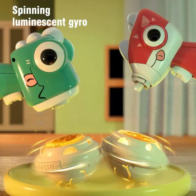 2 In1 Flying Disc Saucer Gyro Cartoon Dinosaur Air Launcher Sport Games Kids Educational Outdoor Toys for Children Gifts