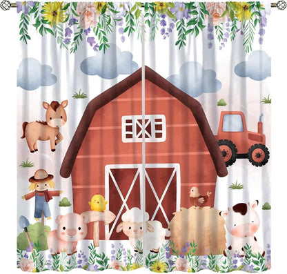 Toddler Dinosaur Curtains, Blue Cartoon Forest Plant Jurassic Cute Dinosaur Animal Windows Treatments Drapes for Boys Kids