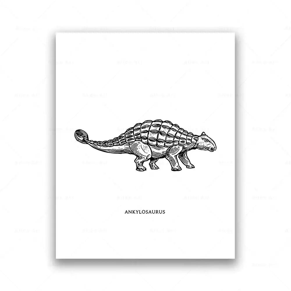Dinosaur Sketch Paleontology Wall Art Canvas Painting Dinosaur Nordic Poster Print Wall Picture for Boy Kids Room Playroom Decor