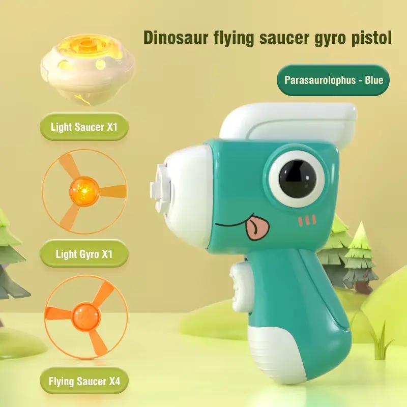 2 In1 Flying Disc Saucer Gyro Cartoon Dinosaur Air Launcher Sport Games Kids Educational Outdoor Toys for Children Gifts