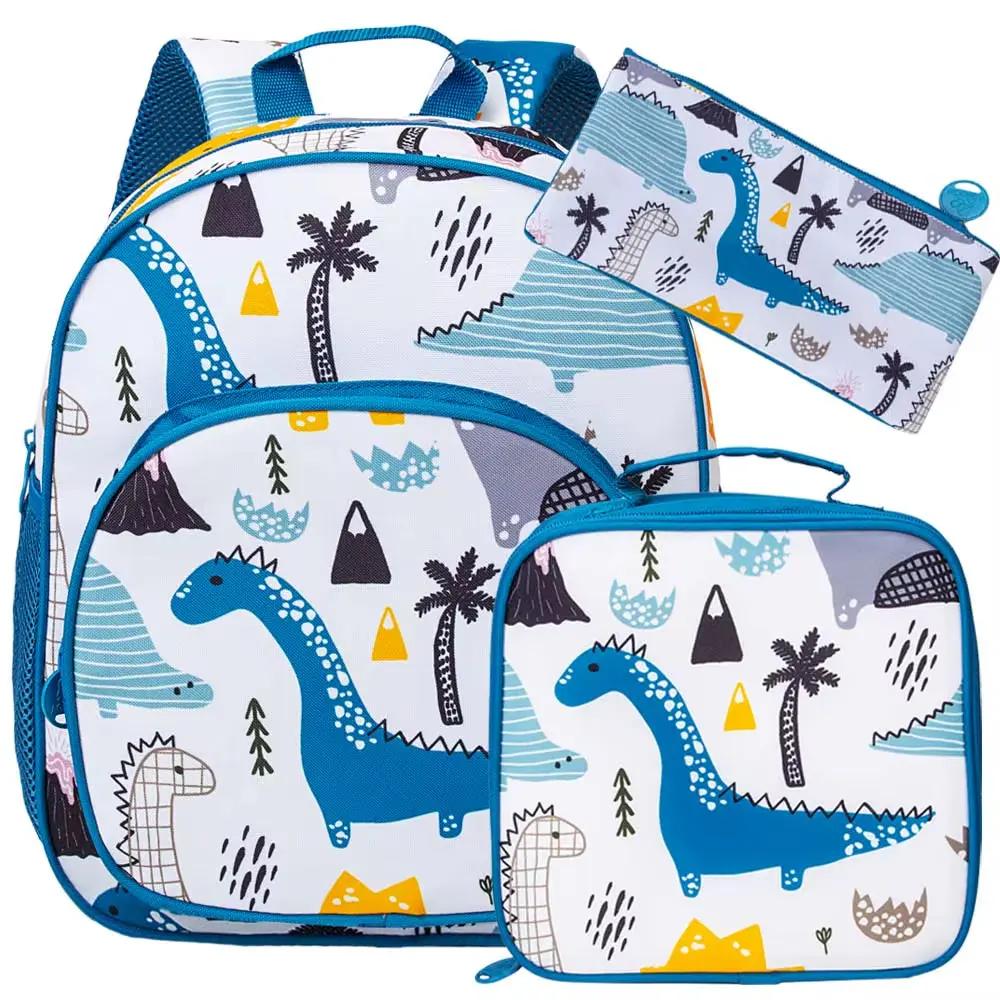 3PCS Toddler Backpack and Lunch Box for Boys, 12" Dinosaur Preschool Kids Bookbag, Cute Animal Kindergarten Schoolbag