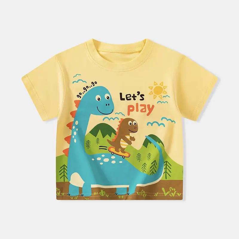 2025 Summer Children Boy Shorts Sleeve T-Shirts Cartoon Dinosaur Cotton Baby Boy Top 2-8 Years Kids Toddler Boy T Shirts Clothes