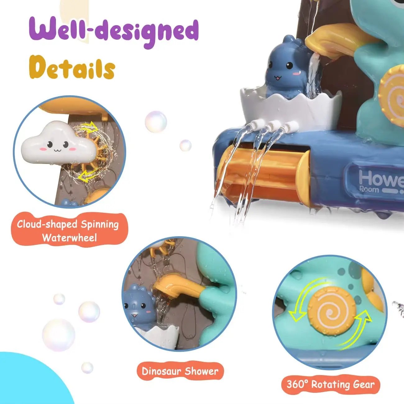 Baby Bath Toys for Kids Cartoon Dinosaur Suction Cup Dinosaur Bath Toys for Toddlers Animal Sprinkler Waterwheel Water Spray Toy