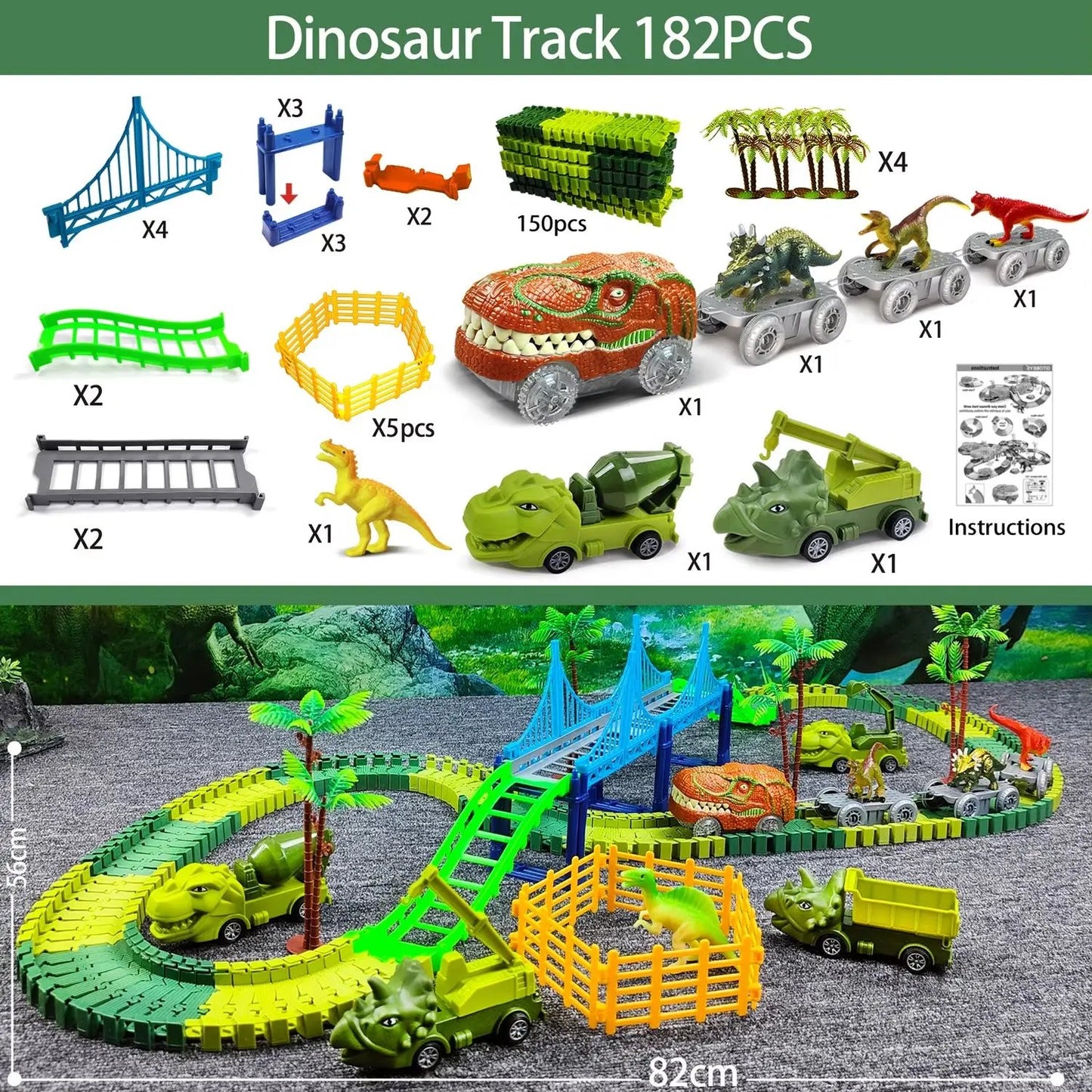 Children Electric Magic Climbing Dinosaur Track Toy Engineering Car Kids Track Car Train Toys for Children Birthday Gift