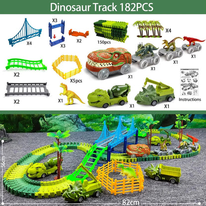 Children Electric Magic Climbing Dinosaur Track Toy Engineering Car Kids Track Car Train Toys for Children Birthday Gift