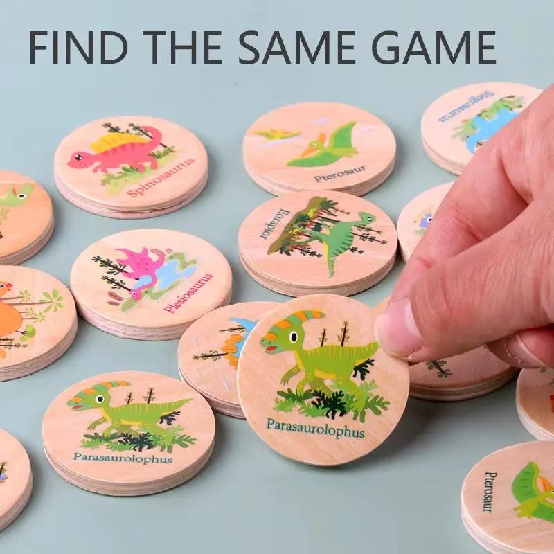Memory Game Dinosaur Matching Toy Preschool Matching Board Game for Early Learning Development Wooden Games Summer Party Gift