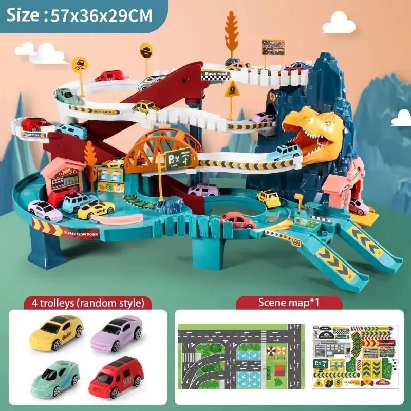 Electric Dinosaur Mountain Track Car Adventure Game Racing Rail Car Toys Track Interactive Train Children'S Educational Toys