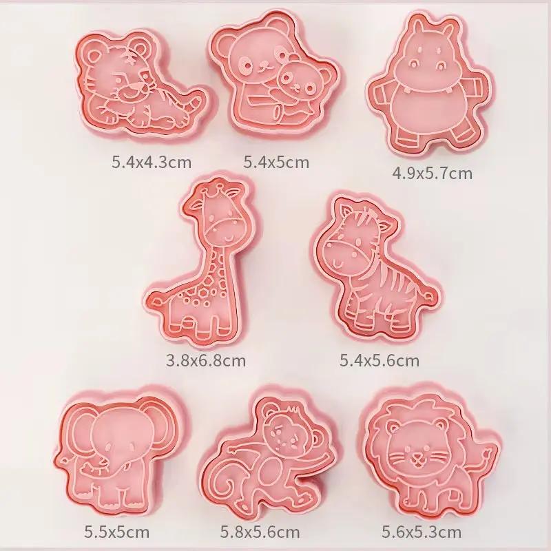 8 Pcs/Set Cookie Cutters Plastic 3D Dinosaur Shape Cartoon Pressable Biscuit Mold Cookie Stamp Kitchen Baking Pastry Bakeware