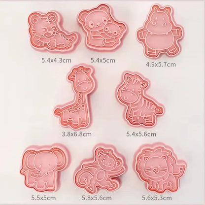 8 Pcs/Set Cookie Cutters Plastic 3D Dinosaur Shape Cartoon Pressable Biscuit Mold Cookie Stamp Kitchen Baking Pastry Bakeware