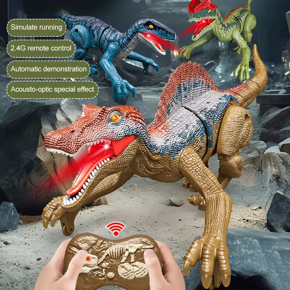 Remote Control Dinosaur Toys RC Electric Walking Jurassic Dinosaur Simulation Velociraptor Toy with LED Light Roaring for Kids