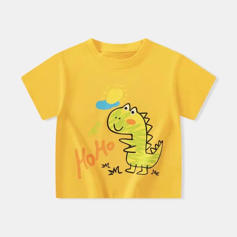 2025 Summer Children Boy Shorts Sleeve T-Shirts Cartoon Dinosaur Cotton Baby Boy Top 2-8 Years Kids Toddler Boy T Shirts Clothes