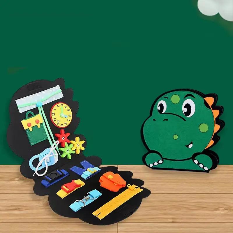Children Busy Board Montessori Toys Dinosaur Dressing Learning Board Fine Motor Skills Training Sensory Early Education Toy Gift