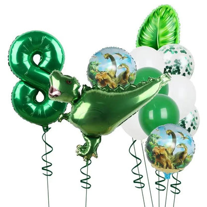 1Set Dinosaur 32Inch Number Leaf Aluminum Film Balloon Set Jurassic Dinosaur Theme Green Balloon Kids Birthday Party Supplies