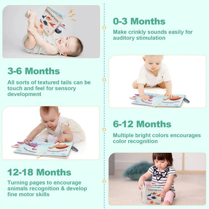 17X16Cm Baby Soft Cloth Book Tail Cloth Book Parent-Child Interactive Sensory Dinosaur Book 0-36 Months Newborn Montessori Toy