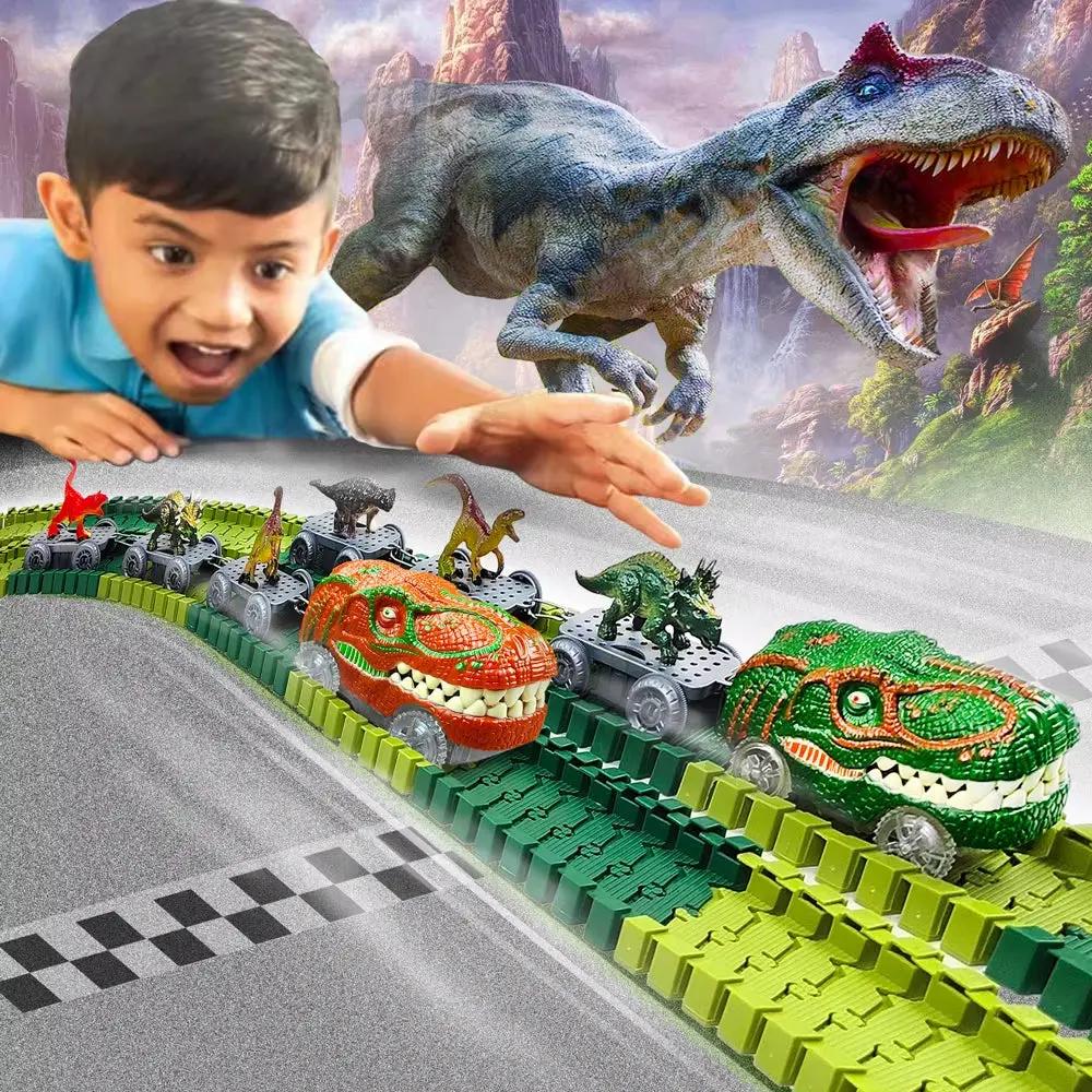 Dinosaur Toys for Kids Mist-Spouting Volcano and Climbing Track Train Kit Toys for Boys/Girls Home Schoolers Gift for Party Deco