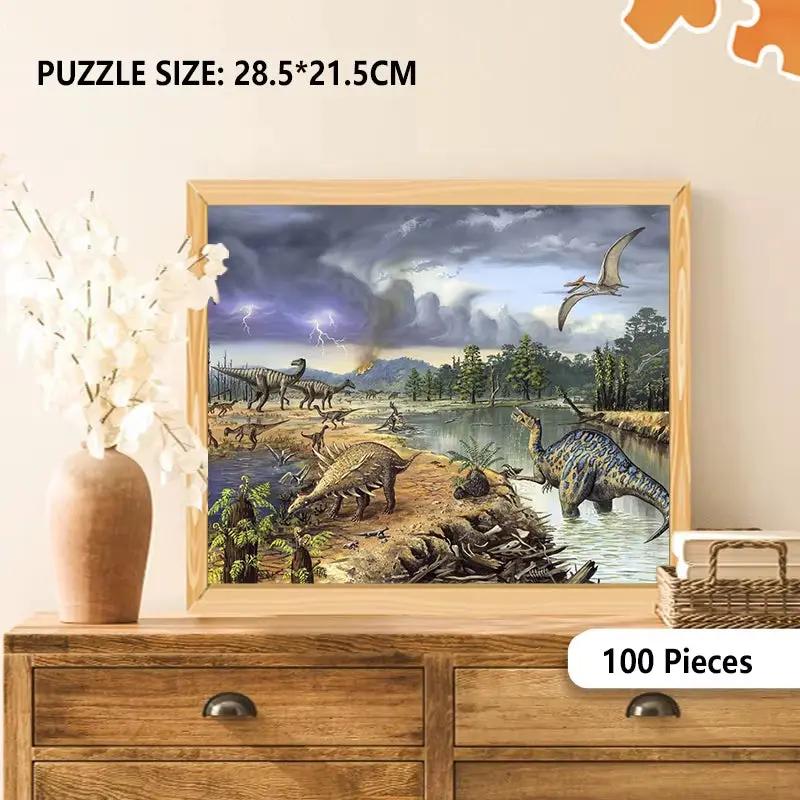 100 Pieces Jigsaw Puzzle Assembling Picture Cartoon Animals Dinosaurs Decompression Puzzles Toy Educational Gifts
